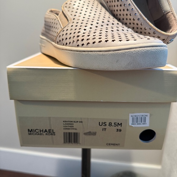 Michael Kors Keaton Slip-On Sneakers - Laser-Cut Leather - Women’s 8.5M (Cement) - Picture 2 of 7